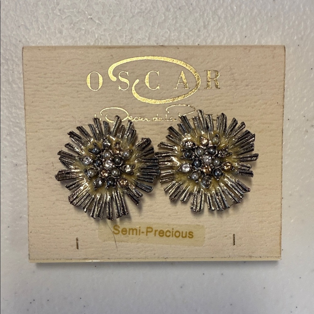 Oscar de la Renta Gold and Silver Floral Earrings